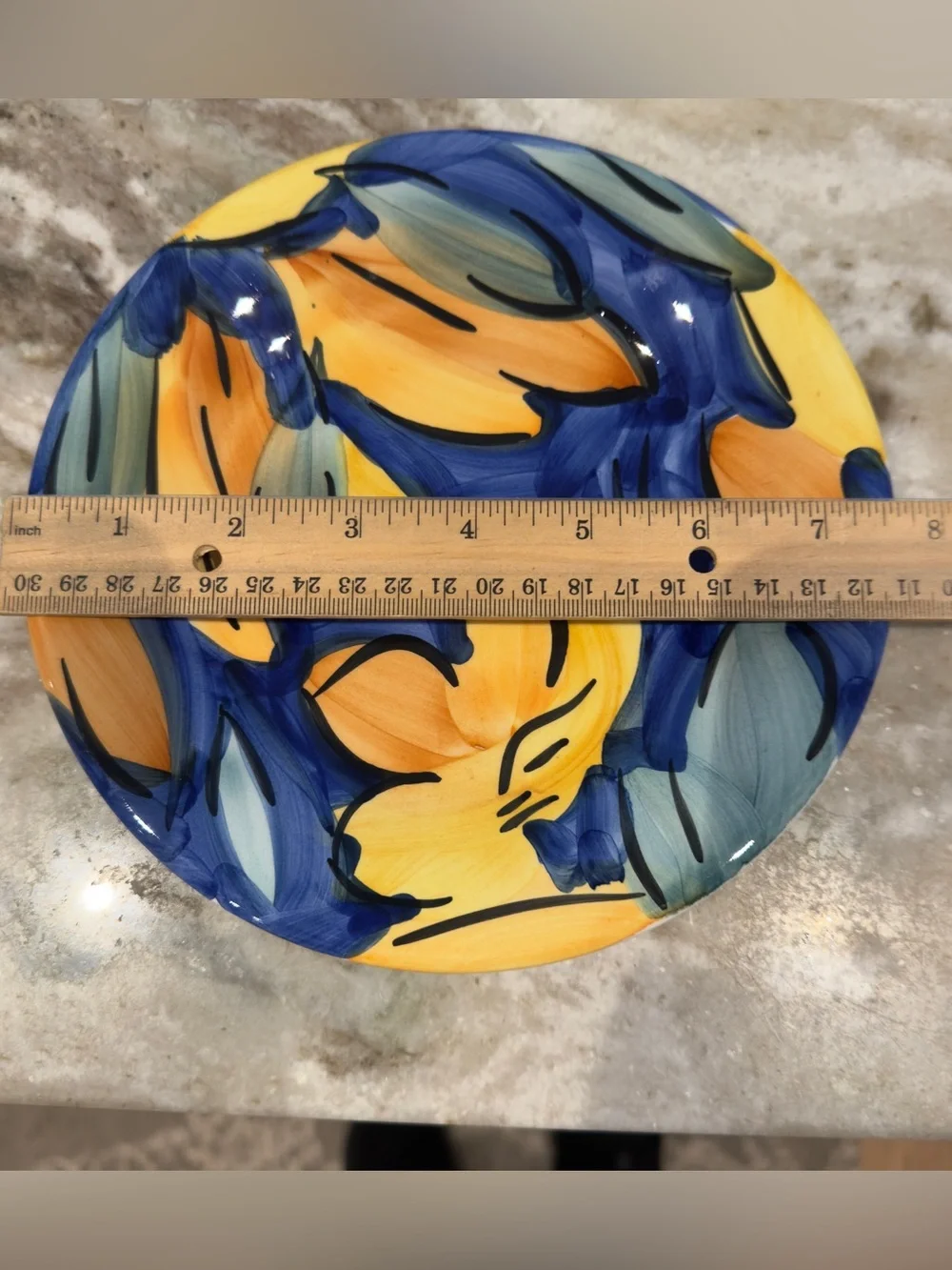 5 Pier 1 Italy Hand Painted 8” Salad Dessert Plates Blue Yellow Set of 5